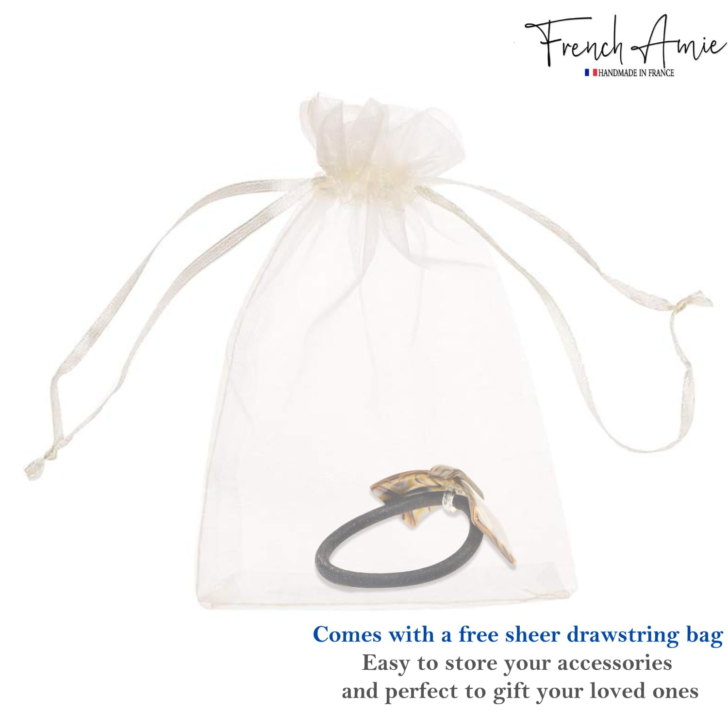 French Amie Bow Knot Handmade Celluloid Elastic Hair Tie for Women and Girls