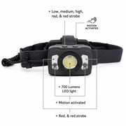 Swiss Tech Rechargeable LED Headlamp, IP54 Weatherproof, Drop Resistant, Motion Activated, 700 Lumen