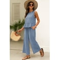 thumbnail image 3 of Women's Beau Blue Solid Color Ribbed Ruffle Tank Top and Pants Set - [ZhiHiMeRi] | (US 20-22)2XL, 3 of 12