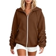 thumbnail image 2 of Mineart Women's Full Zip Hooded Drawstring Outerwear Ruched Cuff Long Sleeve Top with Pockets for Cold Weather Office Layering and Daily Errands, 2 of 7