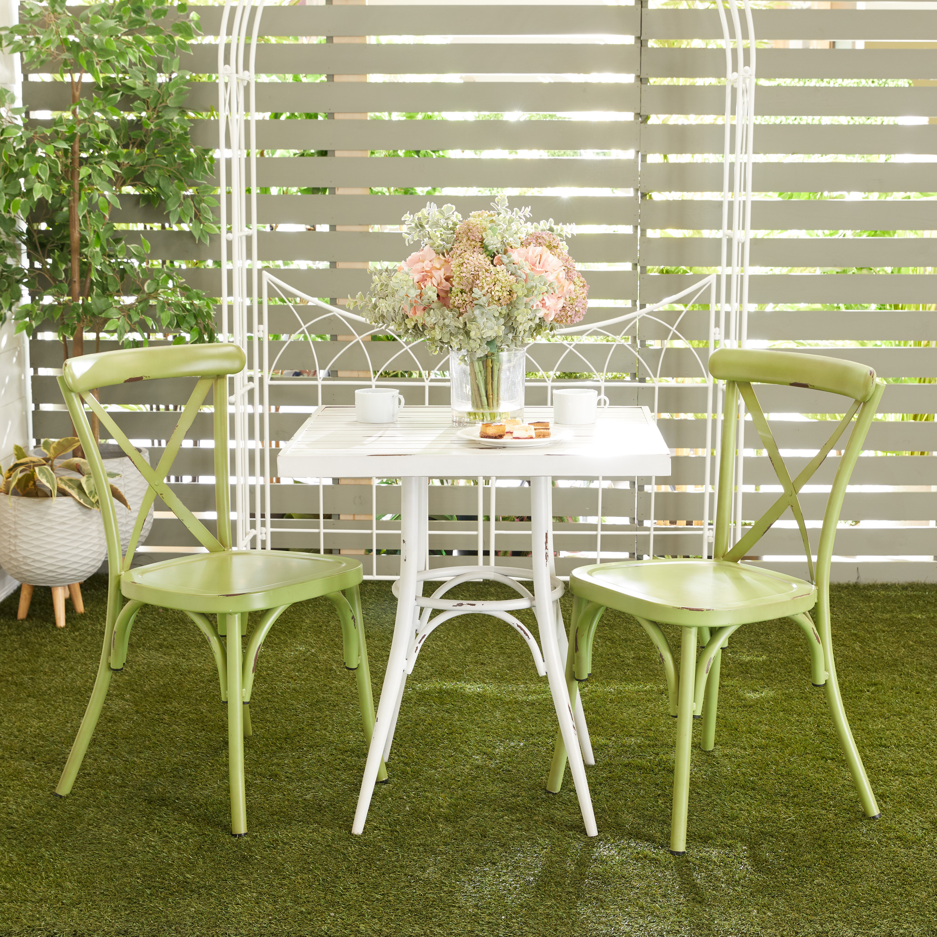 DecMode 22"W, 35"H Metal Farmhouse Outdoor Dining Chair, Green, 2-Piece