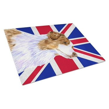 Caroline's Treasures Australian Shepherd with English Union Jack British Flag Glass Cutting Board Large Size