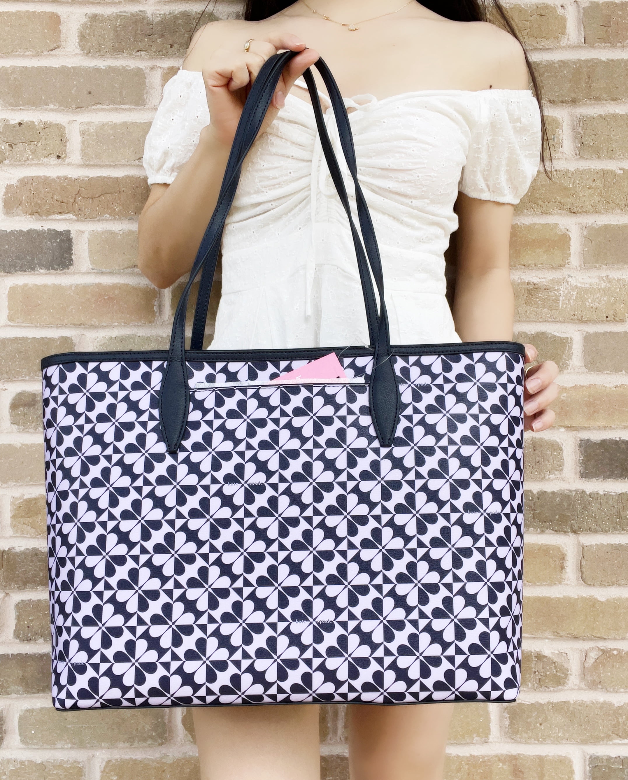 Kate Spade Hollie Spade Top Zip Shoulder Tote Clover Geo Purple Navy Multi