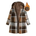 thumbnail image 2 of Plaid Hooded Jacket for Woman Casual Loose Fleece Lined Coat Fuzzy Thick Warm Fall Winter Outerwear New Open Front Jacket for Women Coffee M, 2 of 6
