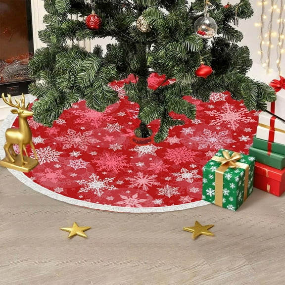 Kumdkd 35" Red Snowflake Christmas Tree Skirt - Premium Fabric Tree Collar for Holidays, Weddings & Home Decor (Fits 7ft Trees)