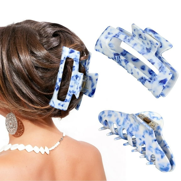 4.1 Inch Large Blue and White Chinoiserie Porcelain Hair Claw Clip 2 Pcs Novelty Clip Strong Hold for Thick Hair for Wedding Baby Shower Bridal Shower Bachelorette Party Outdoor Mother Gift