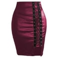 thumbnail image 5 of Leather Pencil Skirt for Women High Waisted Lace Up Bodycon Side Slit Faux Leather Mini Skirt, 5 of 9