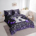 thumbnail image 4 of Feelyou Fashion Monogrammed K Twin Bedding Sets 7-Piece, Bling Butterfly Animal Bedding Comforter Set, Black Purple Sequin Print Reversible Sheet Sets, Breathable Home Decor, 4 of 8
