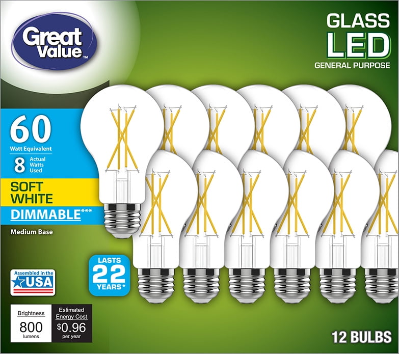 TCP RFVA6050ND8 LED Filament Light Bulbs 60 Watt Equivalent Frosted Daylight Non-Dimmable | Classic A19 Full Glass 8 Pack 8 Count 