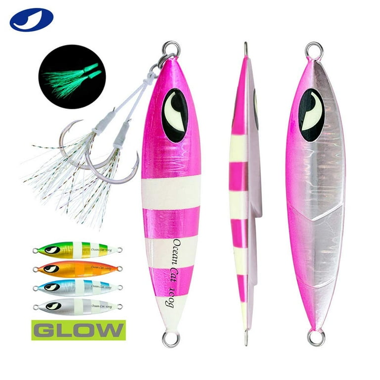 OCEAN CAT 1 PC Slow Fall Pitch Lead Metal Flat Fishing Jigs Lures Sinking  Vertical Jigging Bait with Butterfly Hook for Saltwater Fishing (Pink,  250g) 