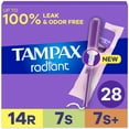 thumbnail image 1 of Tampax Radiant Emballage Multiple de Tampons, avec Tresse LeakGuard, Absorption Régulière/super/super Plus, Non Parfumés, 1 of 9