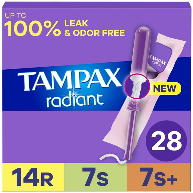Tampax Radiant Emballage Multiple de Tampons, avec Tresse LeakGuard, Absorption Régulière/super/super Plus, Non Parfumés