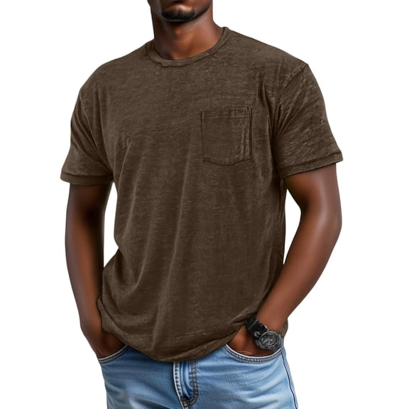 LWavelet Distressed Pocket Men's Short Sleeve T-Shirt Soft Ideal for Summer Casual and Leisure Wear Brown L