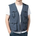 thumbnail image 3 of HOOMEUMY Mens V-Neck Multi Pocket Neck Sleeveless Work Jacket Tank Tops Sleeveless Basic Shirt Soft Casual Lightweight Relaxed Solid Color Blouses (Gray,XXXL), 3 of 3