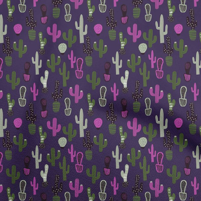 oneOone Rayon Dark Purple Fabric Cactus Craft Projects Decor Fabric Printed By The Yard 56 Inch Wide