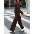 thumbnail image 3 of 2 Piece Outfits Womens Long Sleeve Crewneck Tops & Wide Leg Pants Set Casual Tracksuits With Pockets, 3 of 5