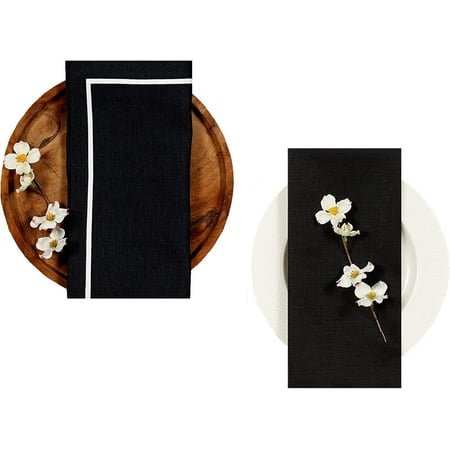 

Halloween Cloth Napkins by - 20 x 20 Inch Set of 4- 100% Pure Linen Reversible Dinner Napkin/Table Napkins Natural European Flax- Fall Christmas Thanksgiving Great Gift- Black & White