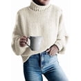 thumbnail image 2 of Suéter de Larga con Cuello Alto y Mangas Abullonadas para Mujer, de Color Liso, para Invierno y Otoño Albaricoque M, 2 of 7