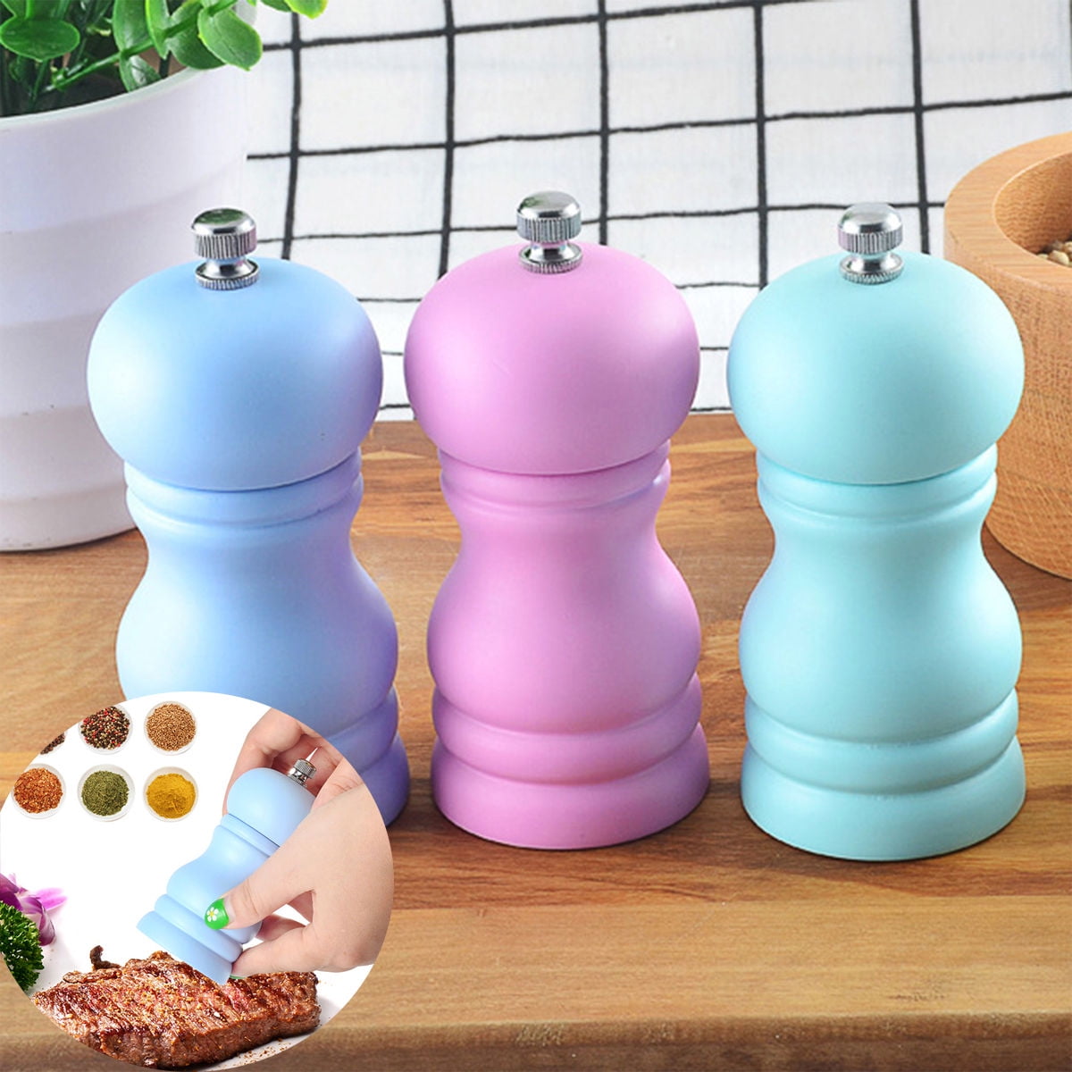 Dream Lifestyle Salt and Pepper Grinders, Refillable Lightweight Wooden