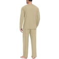 thumbnail image 4 of Dwelliawo Mens Pajama Set Pjs Sleepwear Lightweight Long Sleeve Pajama Top Elastic Waist Long Pants Soft Comfy Loungewear With Pocket Khaki XL, 4 of 6