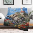 thumbnail image 6 of Lighthouse Sunrise Coast Scenery Pale Blue Tan Flannel Blanket Lightweight Blanket for Couch Sofa Bed, Super Soft Cozy Print Warm Blanket, 6 of 8