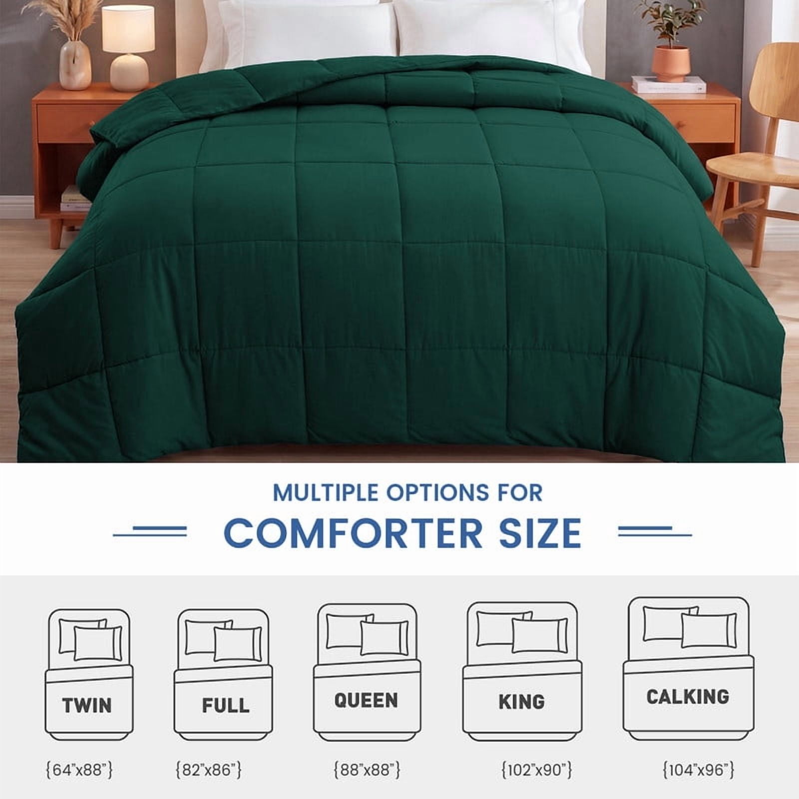 Bedding Comforter Down Alternative Twin Size, Cooling Duvet Insert with Corner Tabs and Box Stitched, Lightweight Bedding Quilted Comforter for All Season, Green