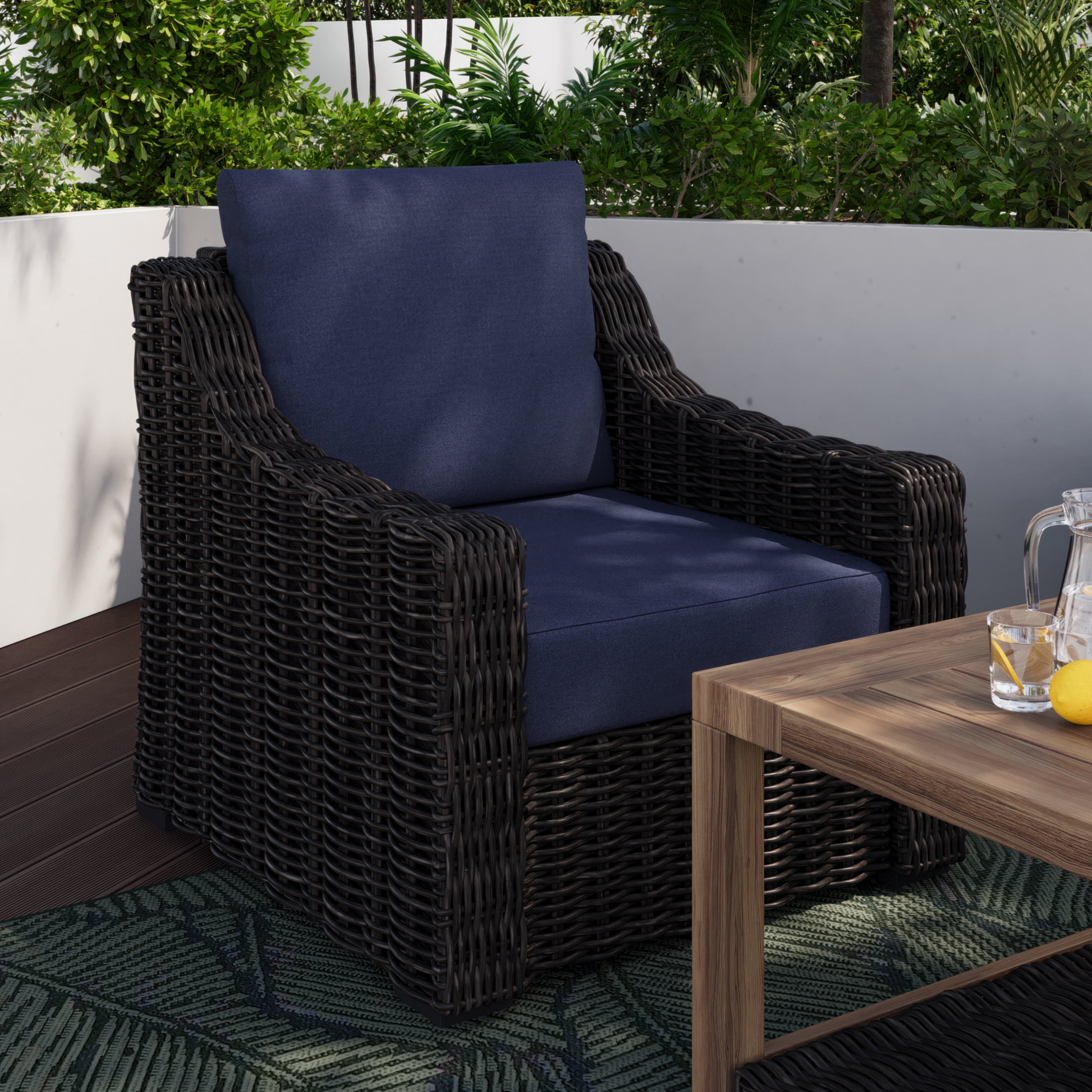 Better Homes & Gardens 24" x 24" Navy Premium Deep Seat Outdoor Cushion Set With Removable Cover, Weather & Stain Resistant