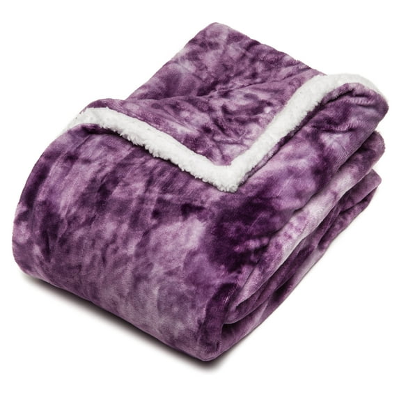 Chanasya Cloud Print Reversible Velvet Fleece Throw Blanket - for Couch Bed Sofa Chair Day Nap - Super Soft Cozy Snuggly Comfort Chick Plush Light Weight Sherpa Blankets - 50"x65" - Aubergine Purple