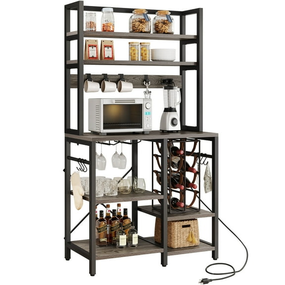 CRXX 6-Tier Kitchen Bakers Rack Microwave Stand w/ Power Outlet & Wine Glass Holder