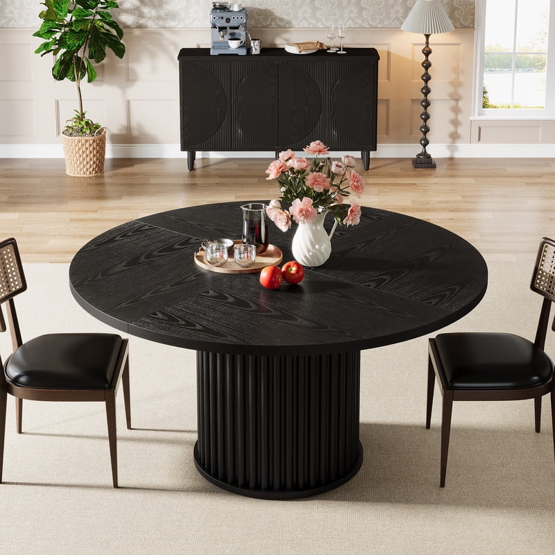 Tribesigns Round Dining Table for 4-6 People, 47.24-Inch Circle Wood Kitchen Table with Sturdy Fluted Metal Base, Modern Dining Room Furniture, Black