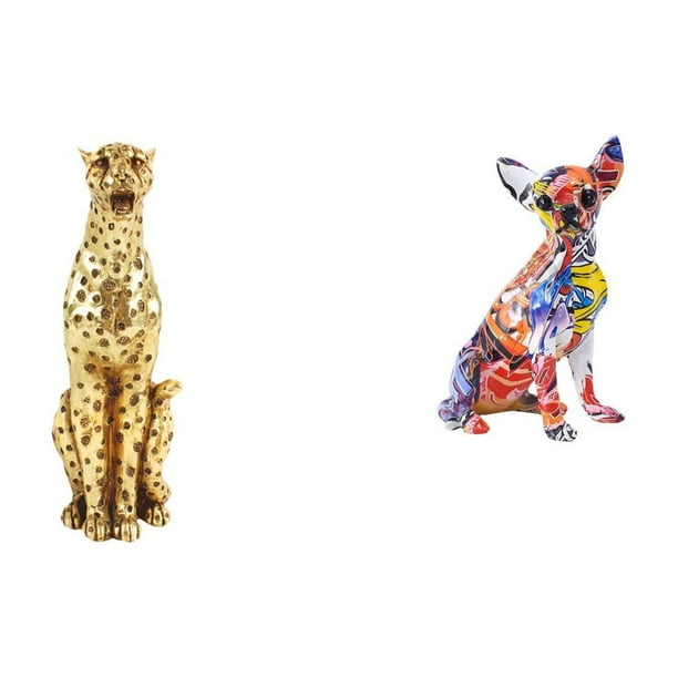 Figura de guepardo,Figura de guepardo dorado,adorno de escritorio moderno,Adorno de mesa con estatua de guepardo realista,Figura decorativa,Estatua de perro coleccionable,decoración de grafiti