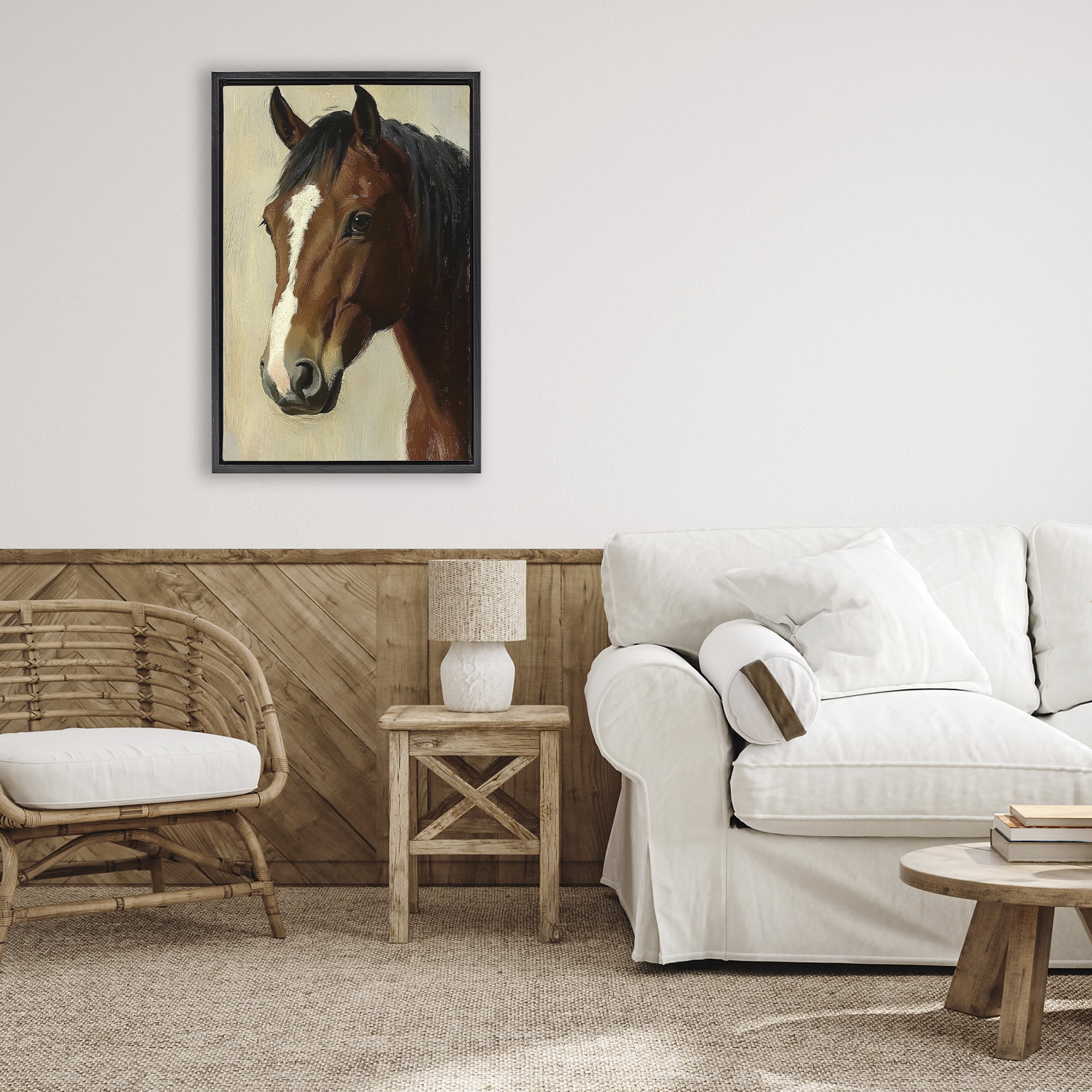 Stupell Industries Beautiful Brown Horse Portrait Black Framed Floater Canvas Wall Art, design by Petal Prints Design