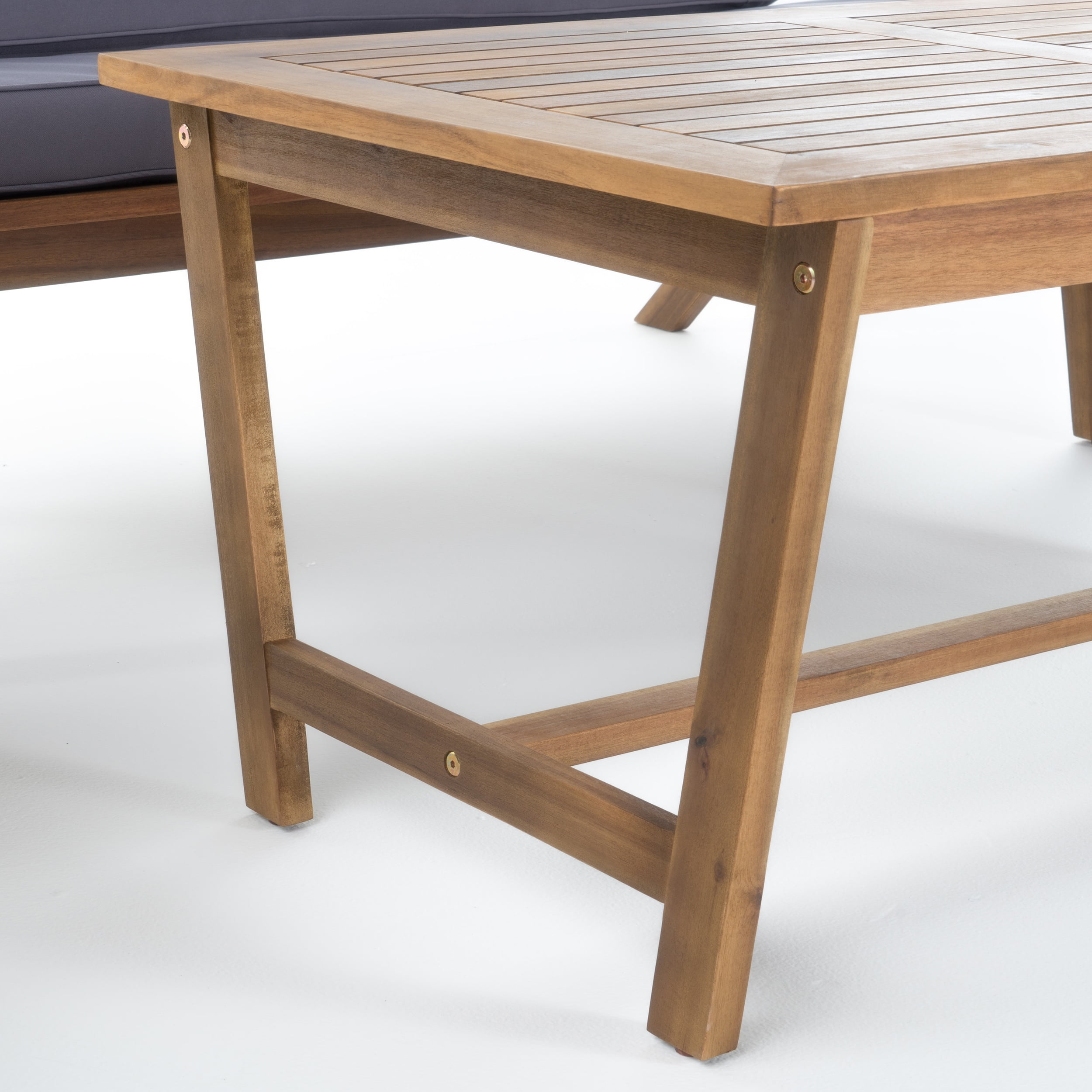 Manarola Outdoor 4 Piece Acacia Wood Chat Set W Water Resistant Cushions Teak Finish Grey Walmart Com Walmart Com