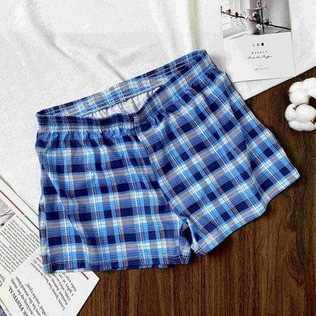

ALSLIAO Mens Boxer Shorts Underwear Trunk Plaid Cotton Briefs Arrow Pants Loose Casual Blue 4XL