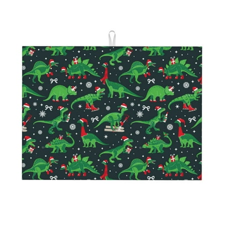 

Adobk Dino Christmas Party Print Microfiber Dish Drying Mat Baby Bottle Drying Mat Kitchen Counter Dish Mat Super Absorbent