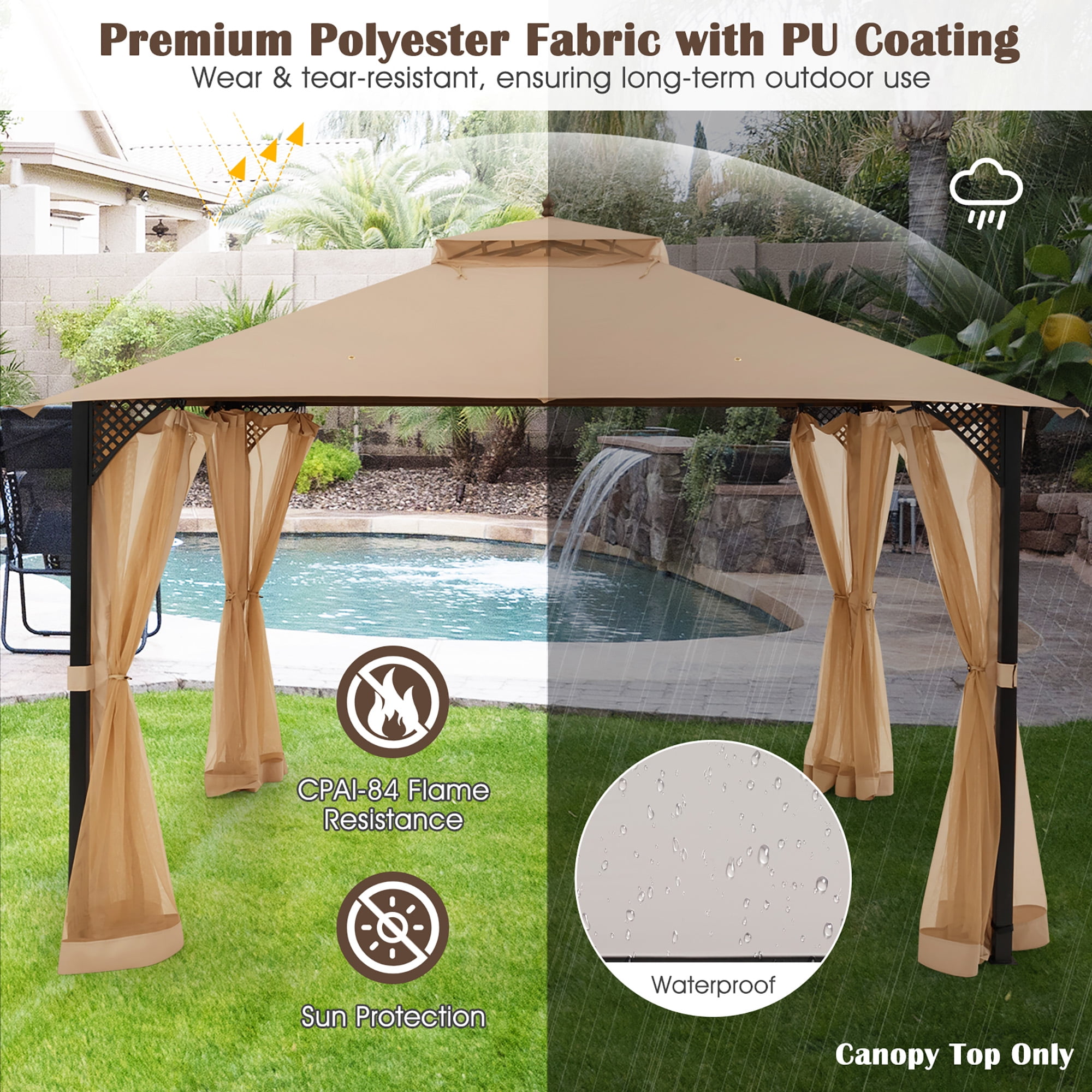 Costway 10 x 12 Patio Gazebo Replacement Top Cover 2 Tier Canopy