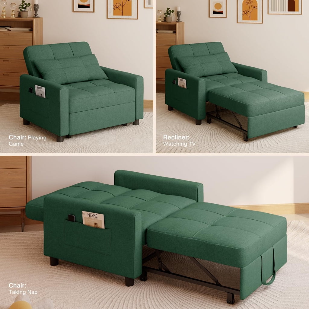 Convertible Sleeper Chair, Aiho 3-in-1 Convertible Sofa Bed Recliner Chair with Pull Out Couch - Green