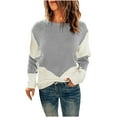 thumbnail image 3 of Danhjin Cotton Sweater Tops for Women Oversized Crew Neck Long Sleeve Fall Winter Pullover Stretchy Color Block Shirts Fashion Comfy Soft Loose Cozy Loungewear Outdoor Knitwear Blouses, 3 of 7