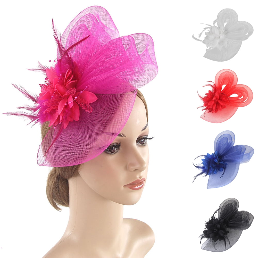 D-GROEE Fascinator Hat Rabbit Ears Veil Feather Fascinator Tea Party ...