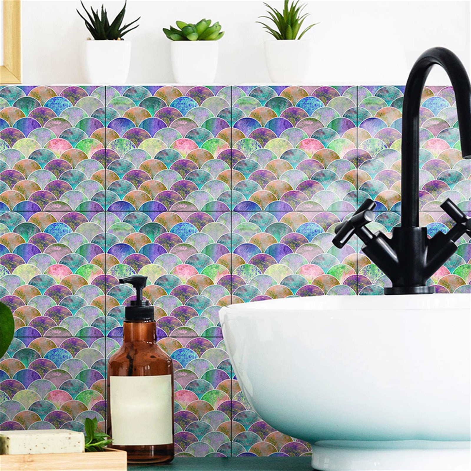 Aowvw Wallpaper 1Set 6pc Self Adhesive Tile 3D Sticker Kitchen Bathroom Wall Sticker Decoration ...