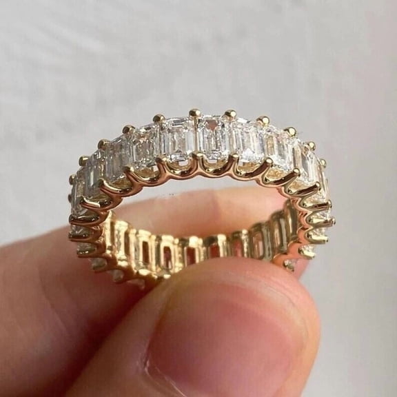 2.30Ct Emerald Cut Lab -Created Diamond Wedding Eternity Band In 14K Yellow Gold Plated