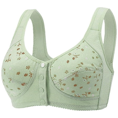 ALLLIST Bras for Women No Underwire Plus Size Front Closure Sleep Push up Green Floral Bralette Lingerie for Women Size L-5XL
