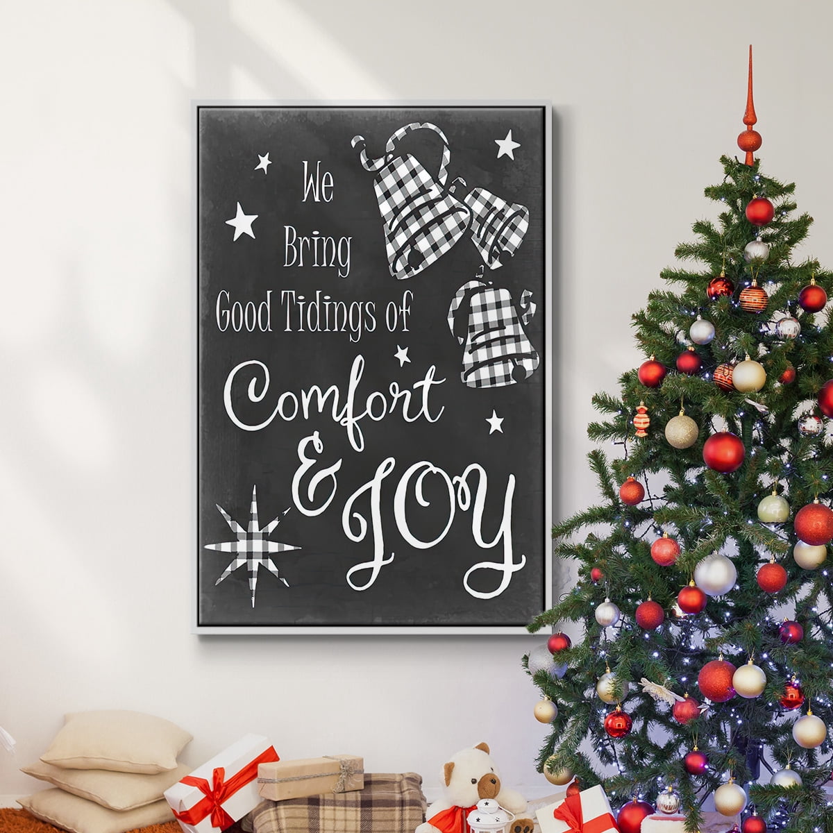 Comfort and Joy - Framed Gallery Wrapped Holiday Canvas - 17 x 25 - White Frame