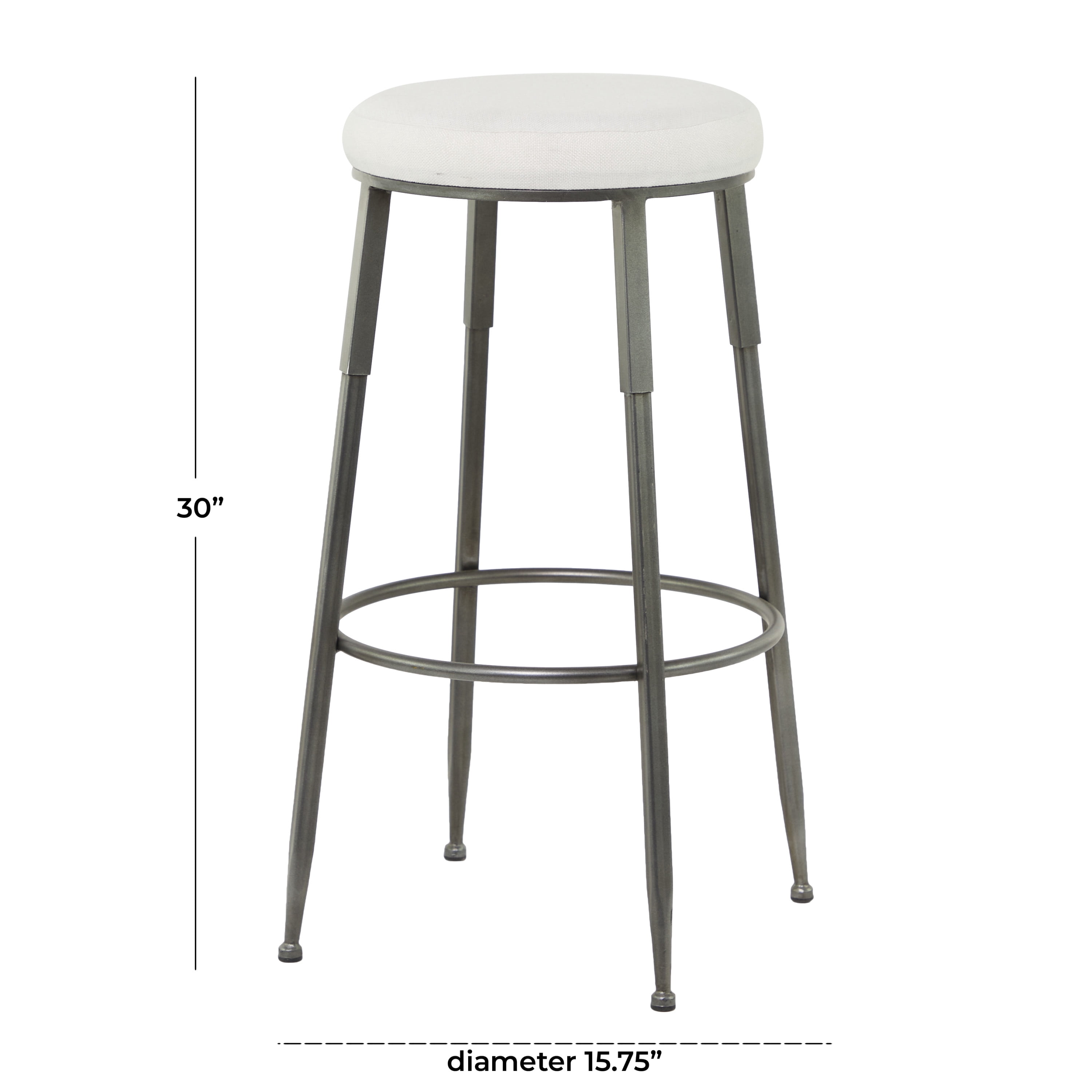 DecMode 16" x 30" Gray Metal Counter Stool with Cream Cotton Seat, 1-Piece
