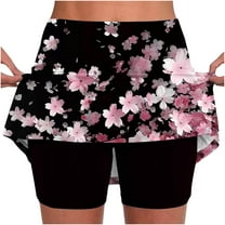 Abomasnow Tennis Skirts for Women Summer 2-in-1 Tummy Control Skirts with Shorts Floral Print High Waisted Stretchy Athletic Skorts on Clearance