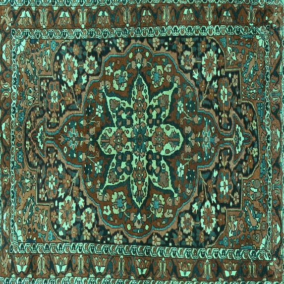Ahgly Company Machine Washable Indoor Square Persian Turquoise Blue Traditional Area Rugs, 6' Square
