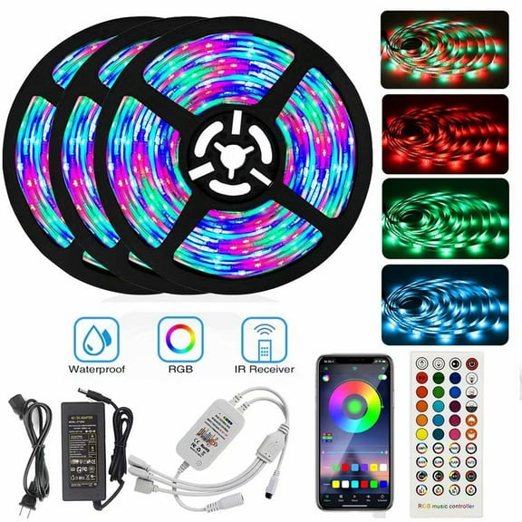LED Strip Lights,49.2ft Waterproof RGB Colored Rope Light Strip Kit with Remote and Power Adapter,for Room, Ceiling, Bedroom, Cupboard Lighting