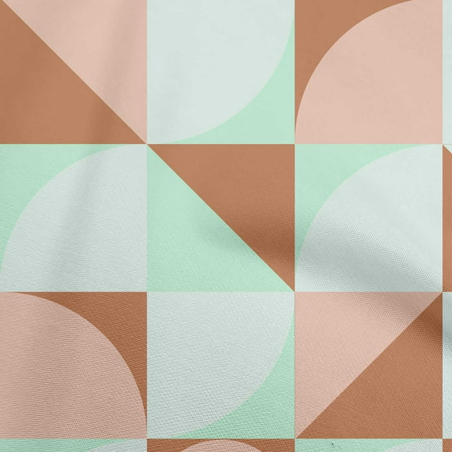 oneOone Polyester Spandex Brown Fabric Geometric Square With Circles Sewing Material Print Fabric By The Yard 56 Inch Wide