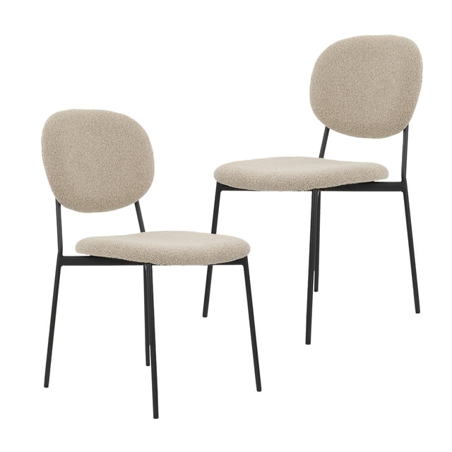 Sillas para Comedor y Sala Redonda Tapizadas Boucle con Respaldo Estilo Moderno y Minimalista con Patas de Metal - Set 2 Silas Taupe GAON