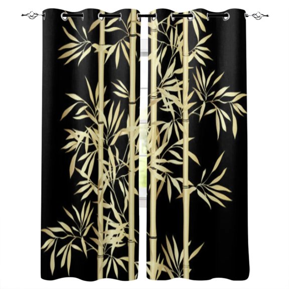 Gold Leaves on Black Background Window Curtain for Living Room Bedroom Home Decor Kitchen for Window Drapes